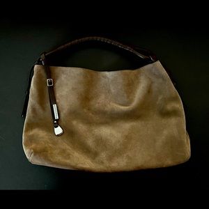 Italian Suede Leather Brown Hobo Handbag Purse Bag Nicole